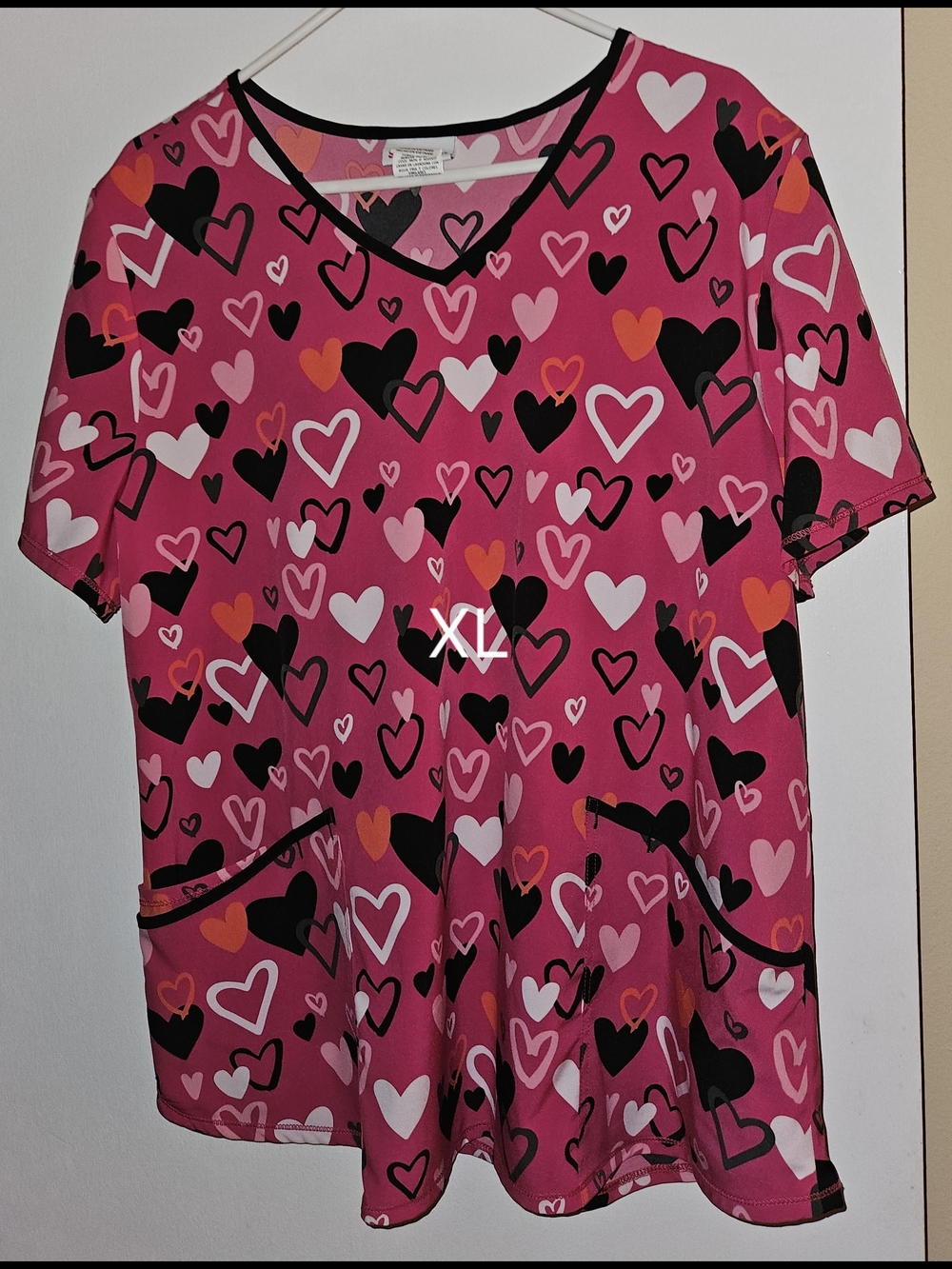 Pink Heart Print Medical Scrub Top